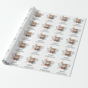 Papel De Presente Elegante Veado de Aquarela de Natal Feriado