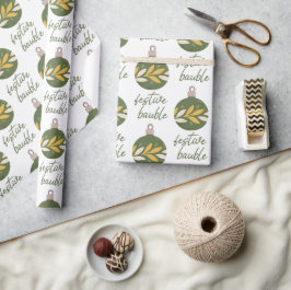 Papel De Presente Elegante Verde Amarelo de Natal Festivo Bauble