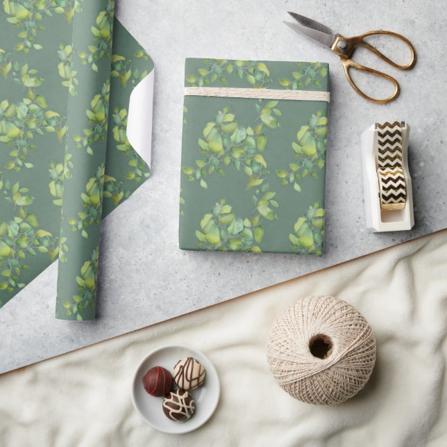 Papel De Presente Elegante verde botânico em aquarela (Artesanato)