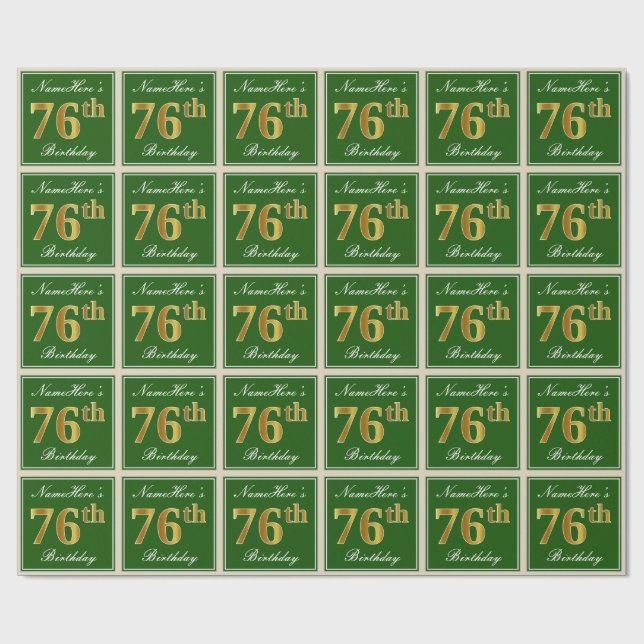 Papel De Presente Elegante, Verde, Dourado Falso Aniversário de 76 A (Aberto)