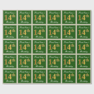 Papel De Presente Elegante, Verde, Falso Dourado Aniversário de 14 a