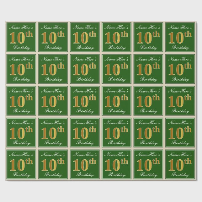 Papel De Presente Elegante, Verde, Faux Dourado 10º Aniversário + No (Aberto)