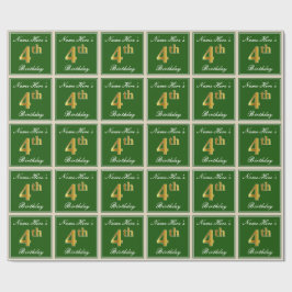 Papel De Presente Elegante, Verde, Faux Dourado 4º Aniversário + Nom