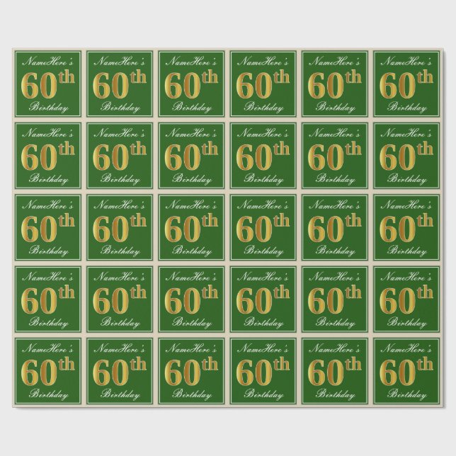 Papel De Presente Elegante, Verde, Faux Dourado 60º Aniversário + No (Aberto)