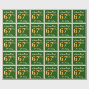 Papel De Presente Elegante, Verde, Faux Dourado 67º Aniversário + No