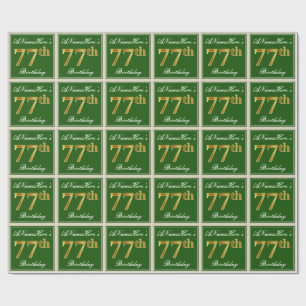 Papel De Presente Elegante, Verde, Faux Dourado 77º Aniversário + No