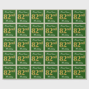 Papel De Presente Elegante, Verde, Faux Dourado 82º Aniversário + 