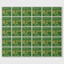 Papel De Presente Elegante, Verde, Faux Dourado 82º Aniversário + No