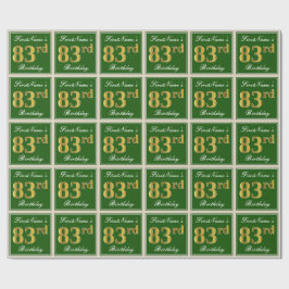 Papel De Presente Elegante, Verde, Faux Dourado 83º Aniversário + No