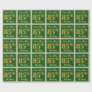 Papel De Presente Elegante, Verde, Faux Dourado 85º Aniversário + No
