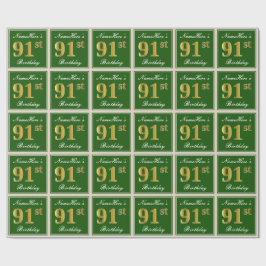 Papel De Presente Elegante, Verde, Faux Dourado 91rua Aniversário + 