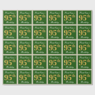 Papel De Presente Elegante, Verde, Faux Dourado 95º Aniversário + No