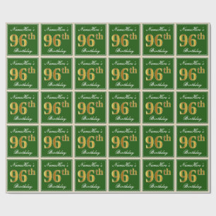 Papel De Presente Elegante, Verde, Faux Dourado 96º Aniversário + No