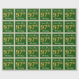 Papel De Presente Elegante, Verde, Faux Dourado 97º Aniversário + No
