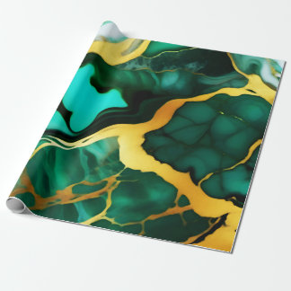 Papel De Presente Elegante verde ouro amarelo Faux Marble