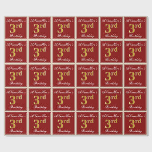 Papel De Presente Elegante, vermelho, aniversário de 3 anos do ouro