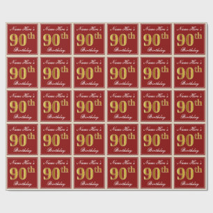 Papel De Presente Elegante, vermelho, aniversário Dourado do 90 do