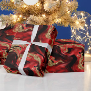 Papel De Presente Elegante Vermelho Derretido e Brilho Dourado de An