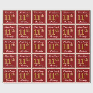 Papel De Presente Elegante, Vermelho, Dourado Falso Aniversário de 1
