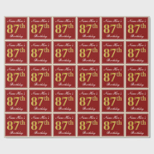 Papel De Presente Elegante, Vermelho, Dourado Falso Aniversário de 8