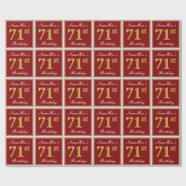Papel De Presente Elegante, Vermelho, Falso Dourado Aniversário de 7 (Aberto)