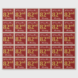 Papel De Presente Elegante, Vermelho, Faux Dourado 82º Aniversário; 