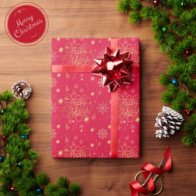 Papel De Presente Elegante Vermelho Festivo e Dourado Feliz Natal (Criador carregado)