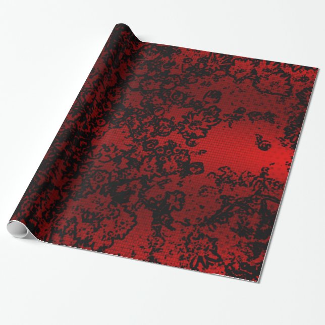 Papel De Presente elegante vibrante na moda floral vermelho ruby (Desenrolado)