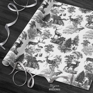 Papel De Presente Elegante Vintage Black White Deer em Woodland