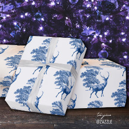 Papel De Presente Elegante Vintage Blue Deer Country Toile