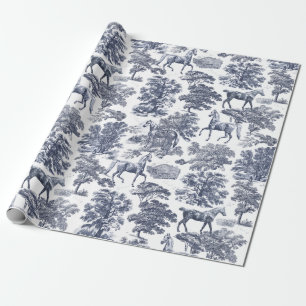 Papel De Presente Elegante Vintage Cavalos Azuis Derramados em Woods