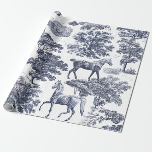Papel De Presente Elegante Vintage Cavalos Azuis Derramados em Woods