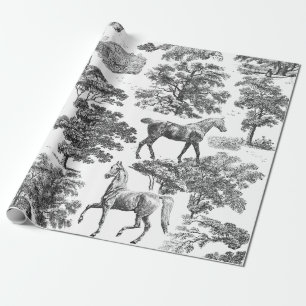 Papel De Presente Elegante Vintage Cavalos Brancos Negros no Woods T