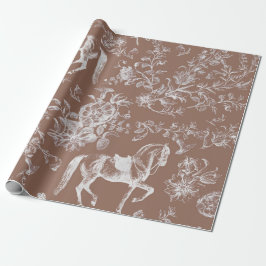 Papel De Presente Elegante Vintage Cavalos Castanhos Patrização Flor