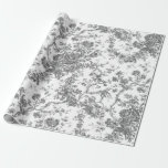 Papel De Presente Elegante Vintage Cinzas Florais De Banho, Francesa<br><div class="desc">Cinzas elegantes e ornamentados e patamares brancos de madeira de joias,  com flores exóticas,  videiras e folhagem entrelaçadas com terras e cestos de rosas. Este padrão foi adaptado de um fragmento histórico têxtil francês cerca de 1910 na coleção Smithsonian.</div>