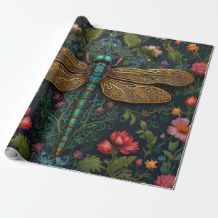 Papel De Presente Elegante Vintage dragonfly boho botânico