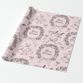 Papel De Presente Elegante Vintage Feliz Arcos de Natal Rosa