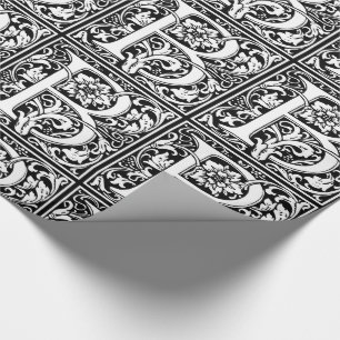 Papel De Presente Elegante Vintage Floral - Letra B Monograma