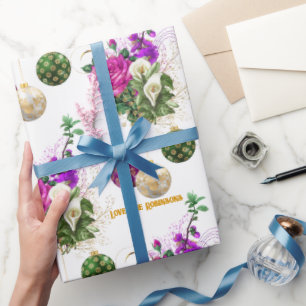 Papel De Presente Elegante Vintage Floral Personalizado Natal
