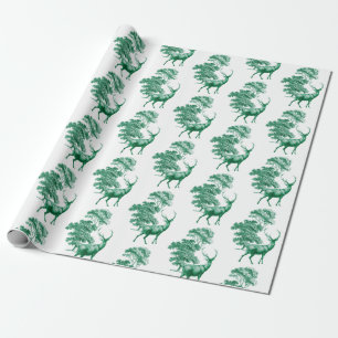 Papel De Presente Elegante Vintage Green Deer Country Toile
