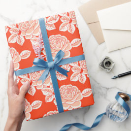Papel de Presente Elegante Vintage Rosa em Vermelh