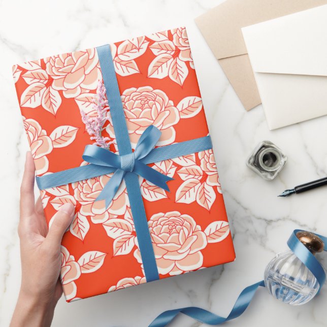 Papel de Presente Elegante Vintage Rosa em Vermelh (Presentear)