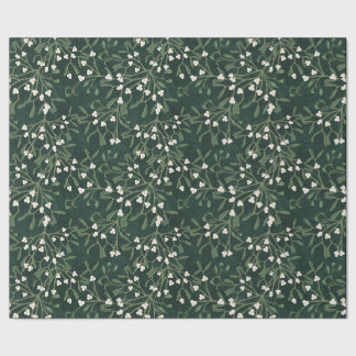 Papel De Presente Elegante visco-do-amor verde escuro & bagas branca