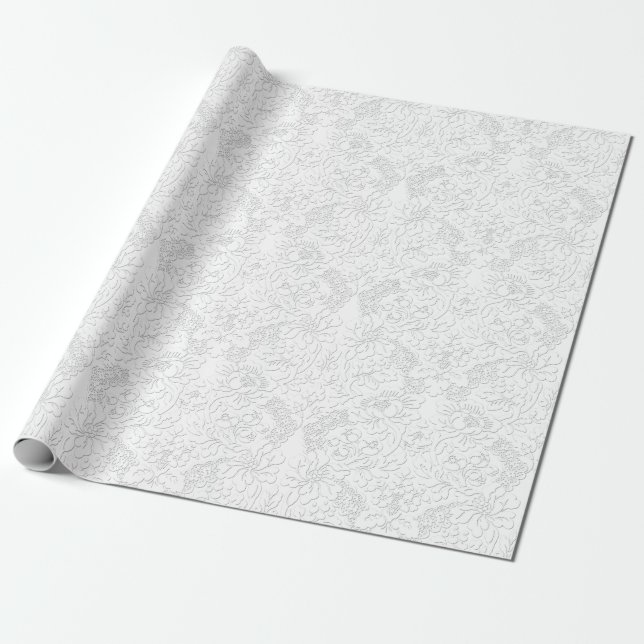 Papel De Presente Elegante White Lace (Desenrolado)