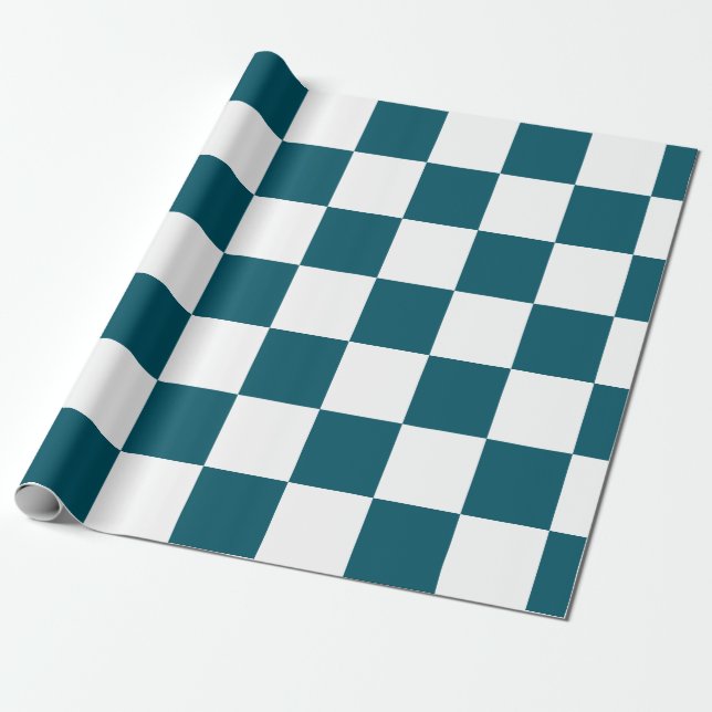 Papel De Presente Elegante Xadrez Azul Escuro Branco – Sofisticado  (Desenrolado)