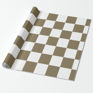 Papel De Presente Elegante Xadrez Branco Bronze Claro