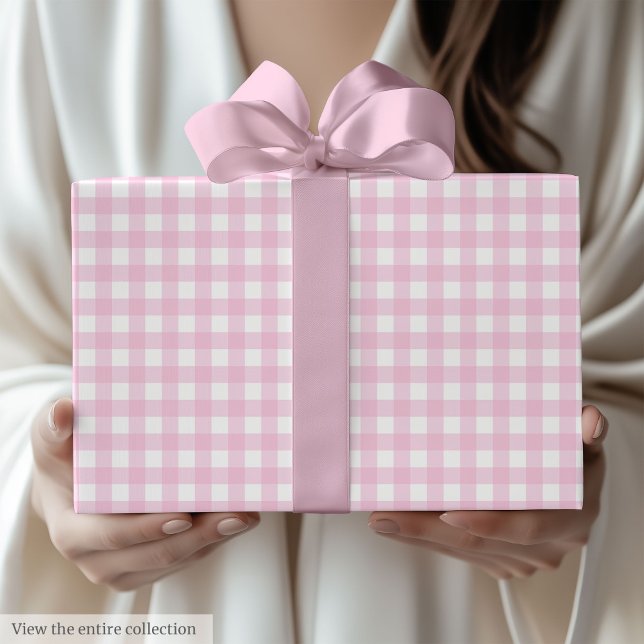 Papel de Presente Elegante Xadrez Rosa Claro para  (Light Pink Plaid Elegant 50th Birthday Gift Wrap)