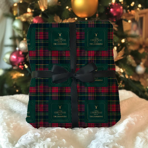 Papel De Presente Elegante Xadrez Tartan Feliz Natal Sobrenome da Fa