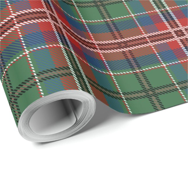 Papel De Presente Elegante Xadrez Vermelho Russo Verde Tartan (Ponta do rolo)