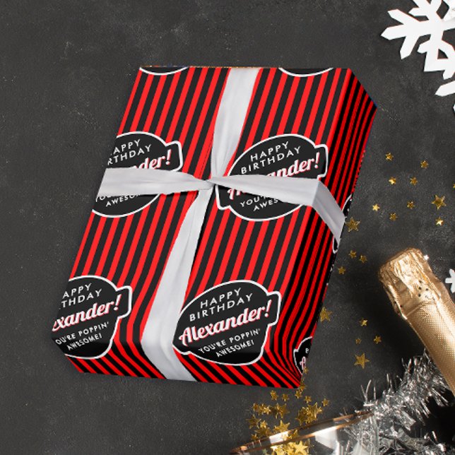 Papel De Presente Elegante Xique Preto E Vermelho Padrão Listrado de (Criador carregado)